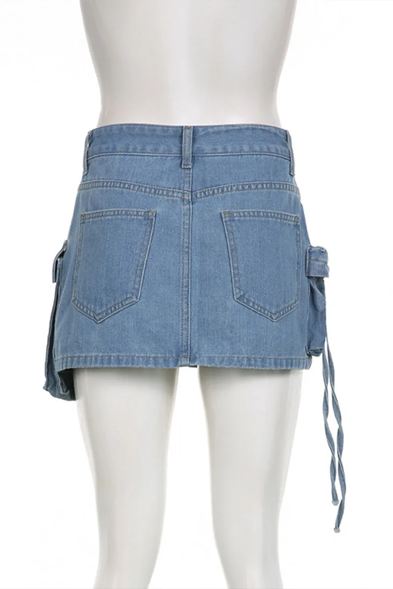 BQ3116 Denim Cargo Mini Skirt
