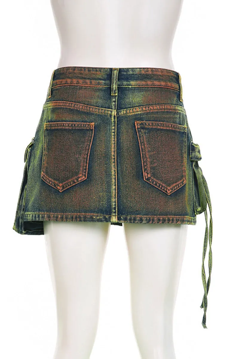BQ3116 Denim Cargo Mini Skirt
