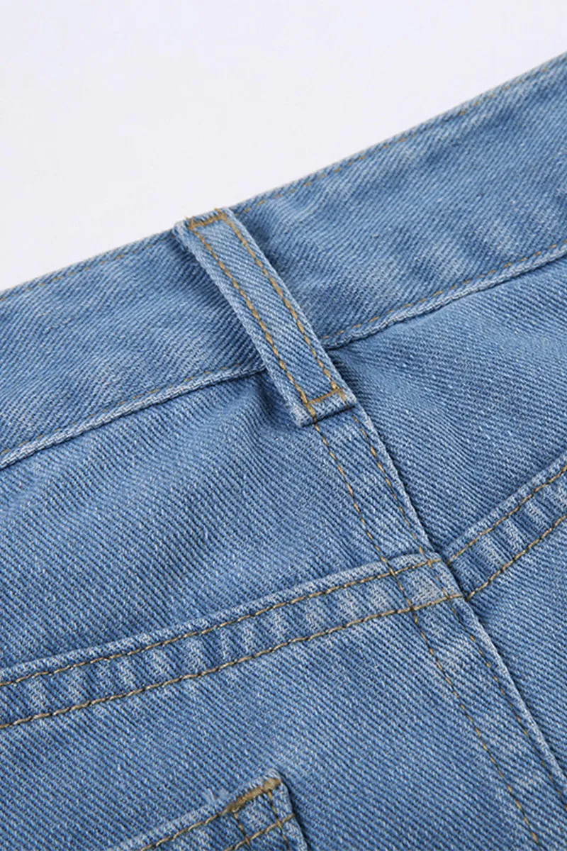 BQ3116 Denim Cargo Mini Skirt