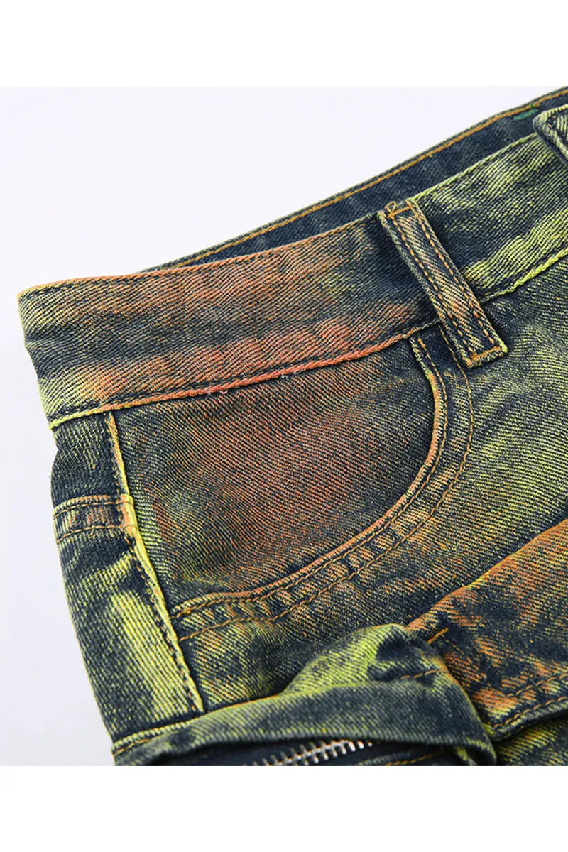 BQ3116 Denim Cargo Mini Skirt