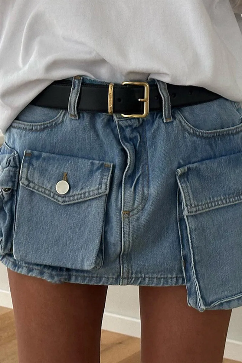BQ3116 Denim Cargo Mini Skirt