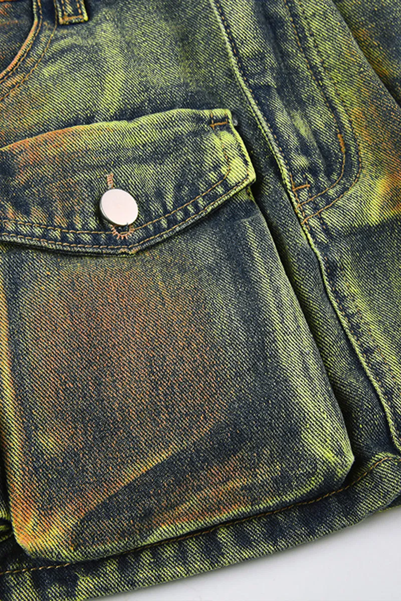BQ3116 Denim Cargo Mini Skirt