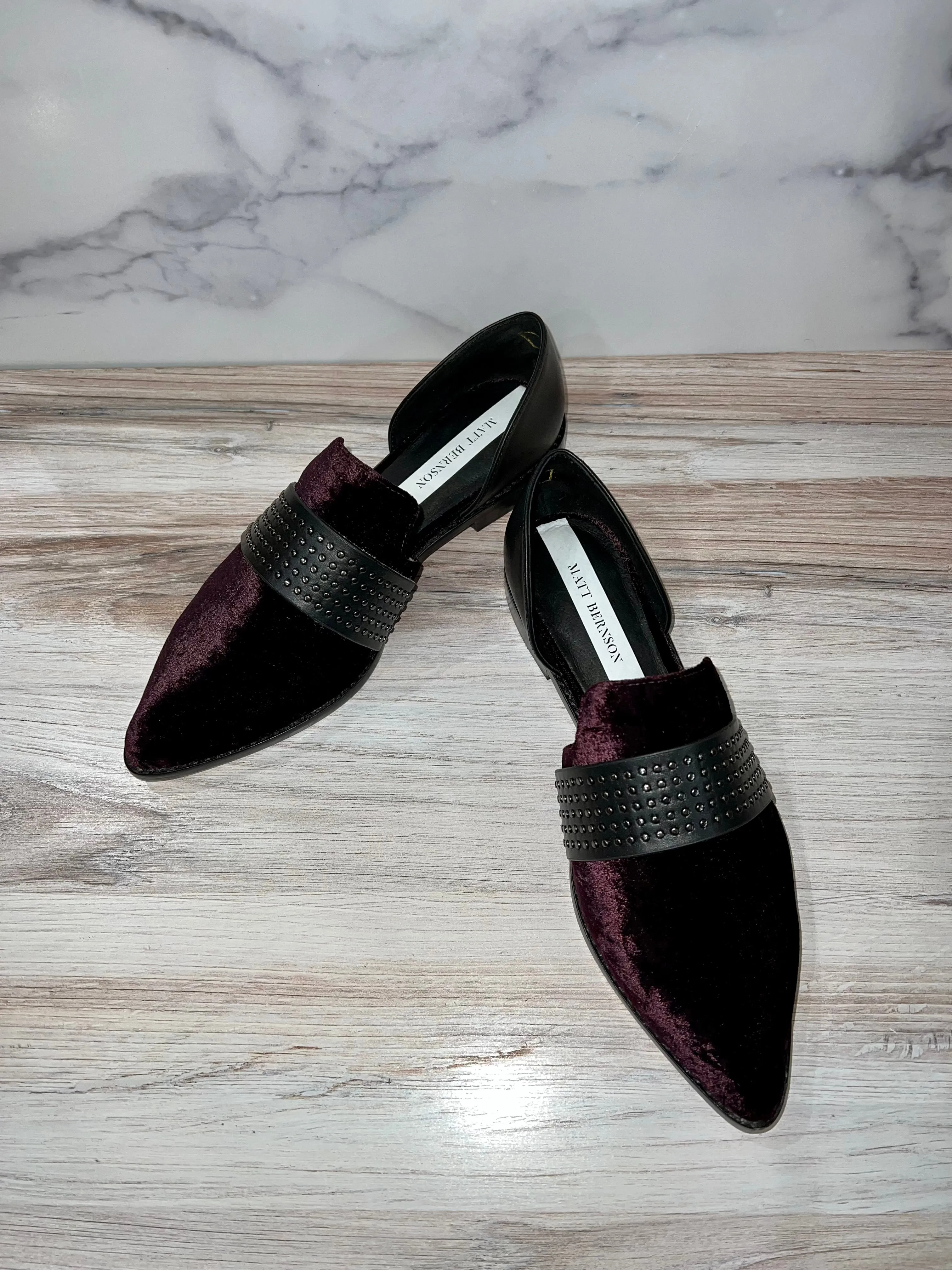 Burgundy Velvet Studded Slip On