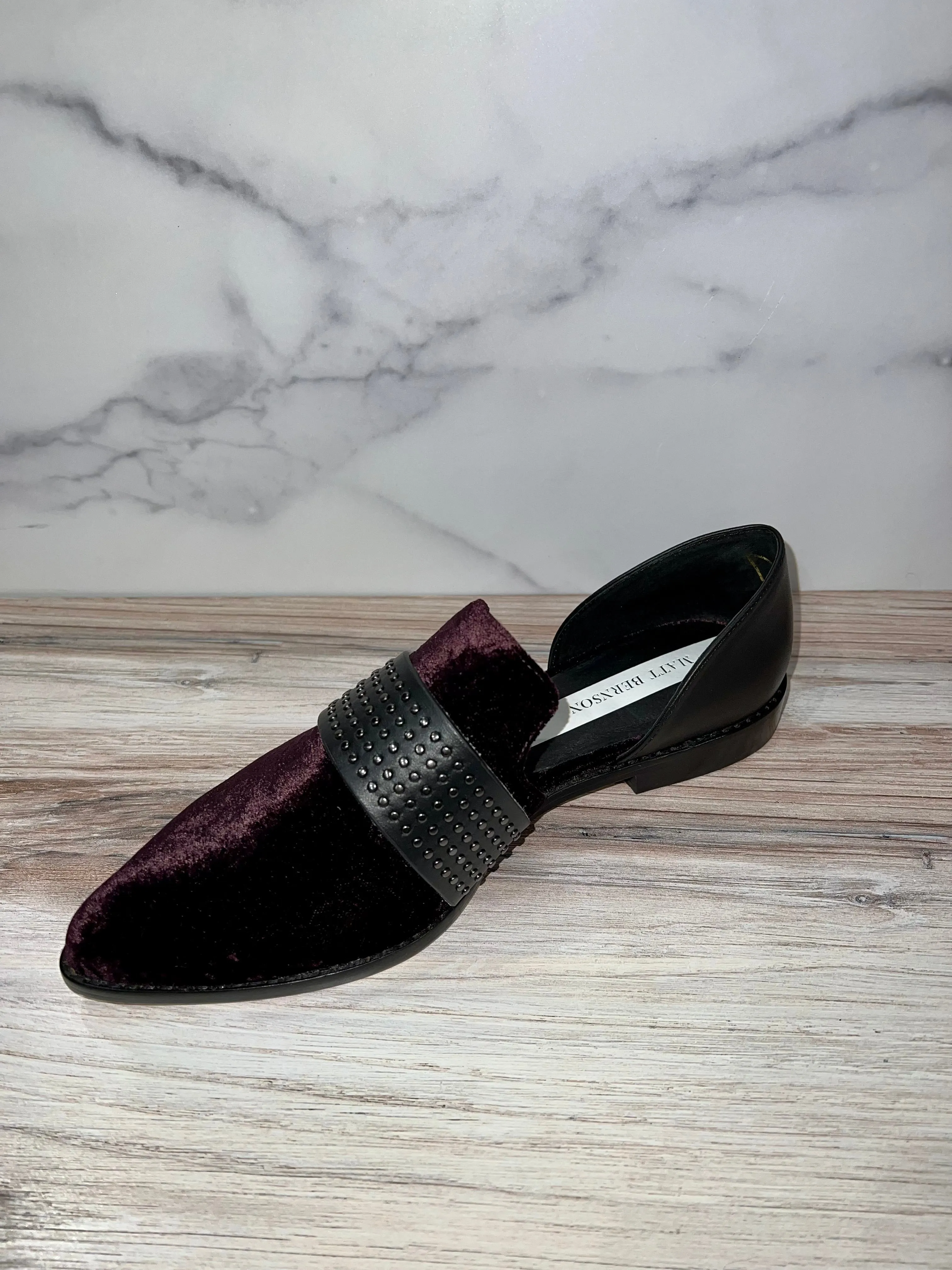 Burgundy Velvet Studded Slip On