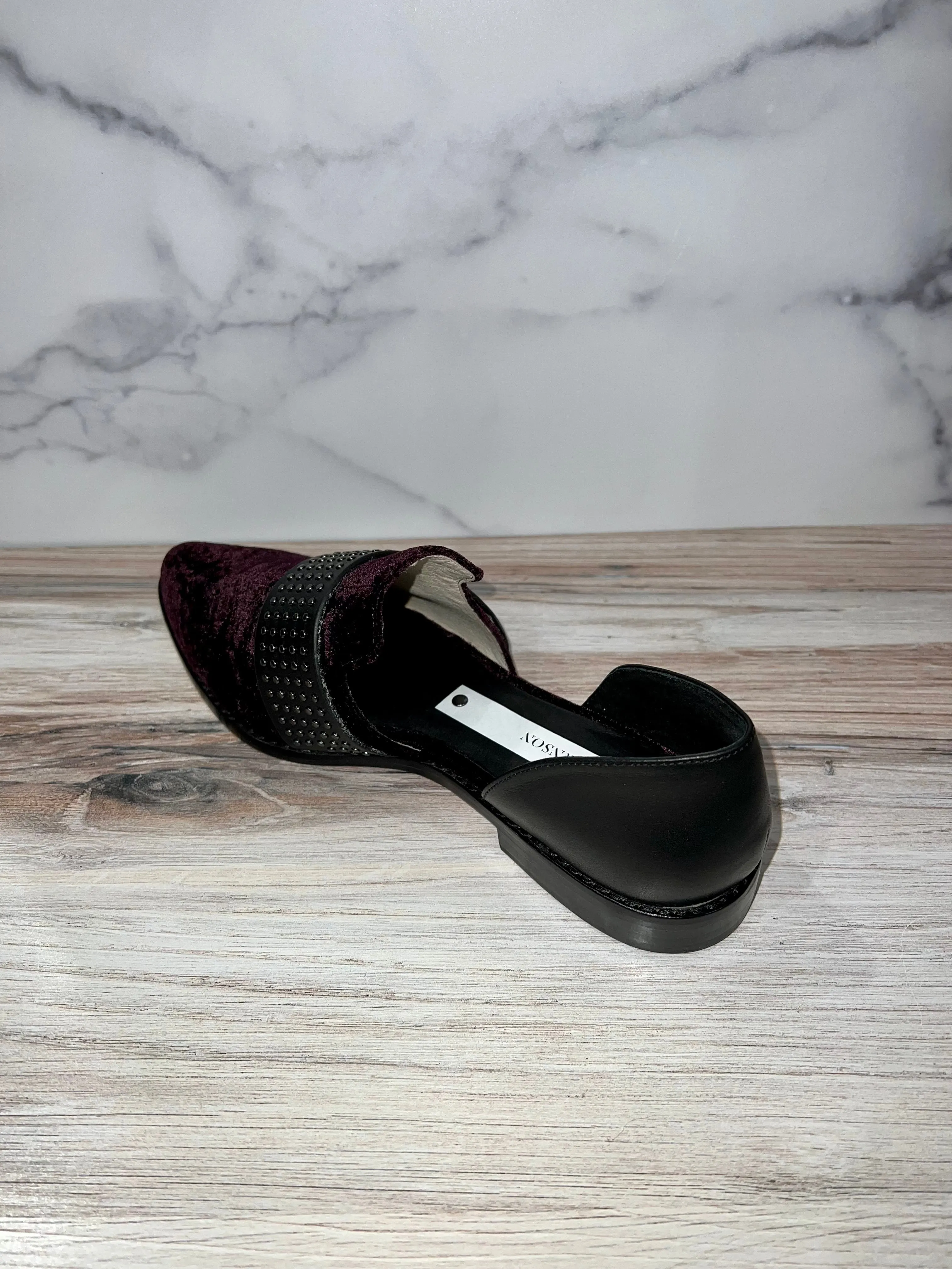 Burgundy Velvet Studded Slip On