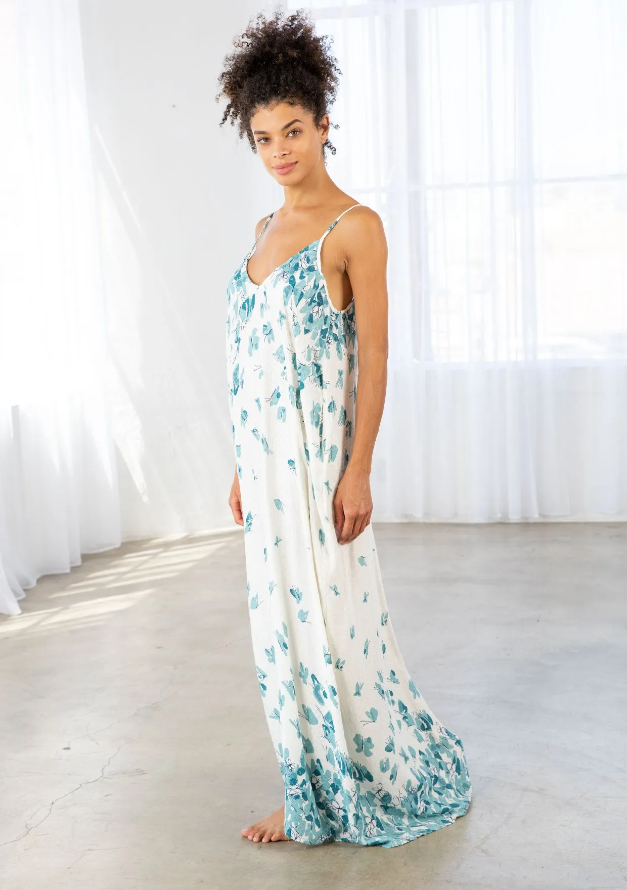 Butterfly Sleeveless V-Neck Maxi Dress
