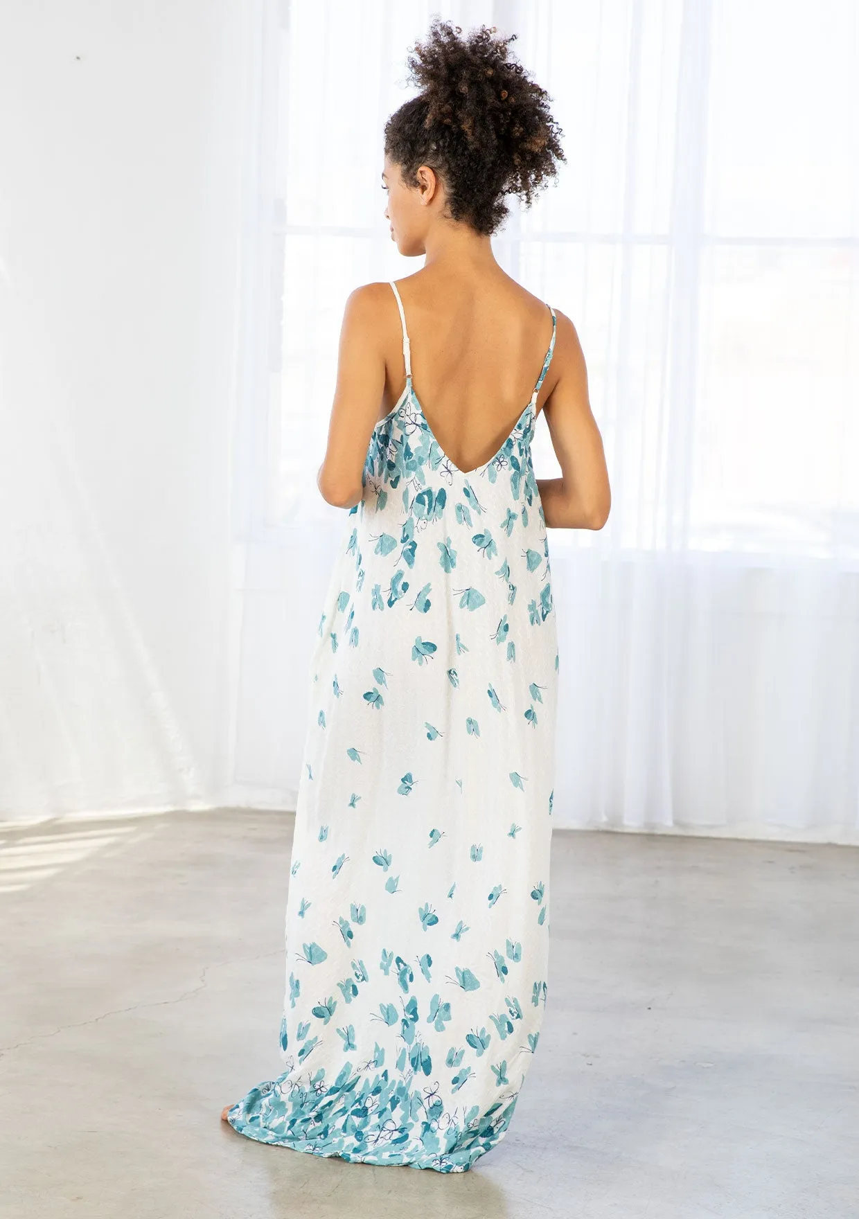 Butterfly Sleeveless V-Neck Maxi Dress