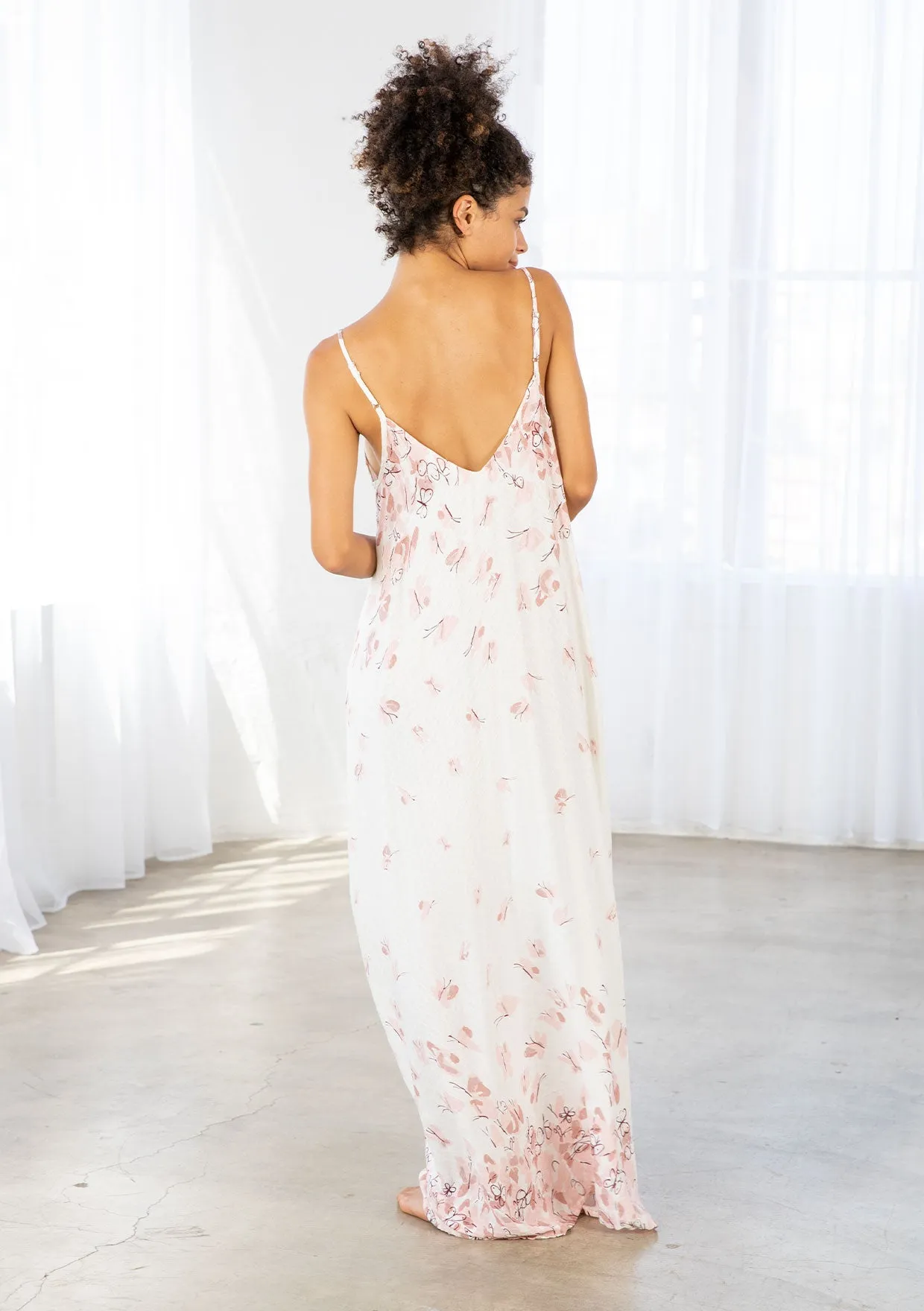 Butterfly Sleeveless V-Neck Maxi Dress
