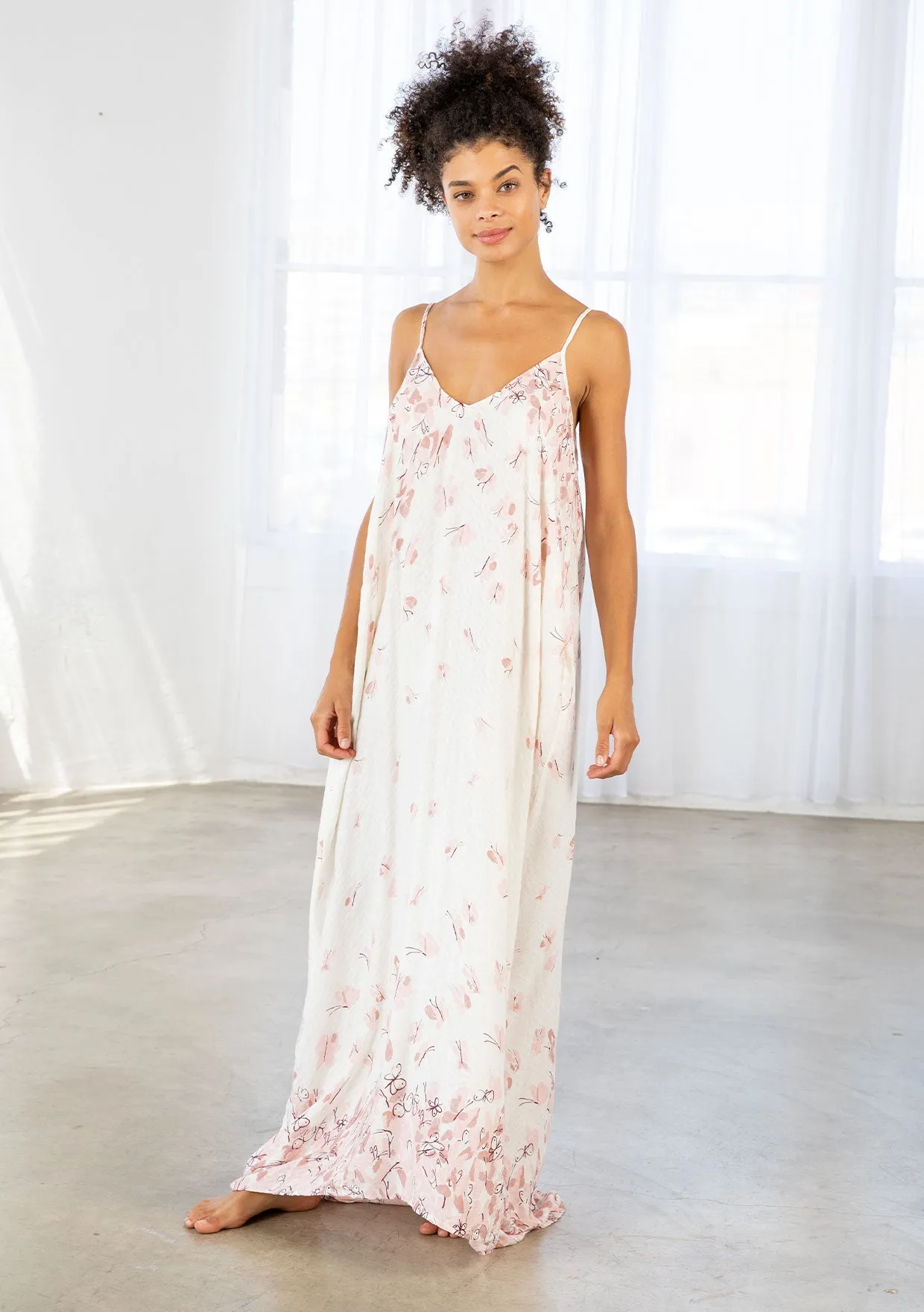 Butterfly Sleeveless V-Neck Maxi Dress