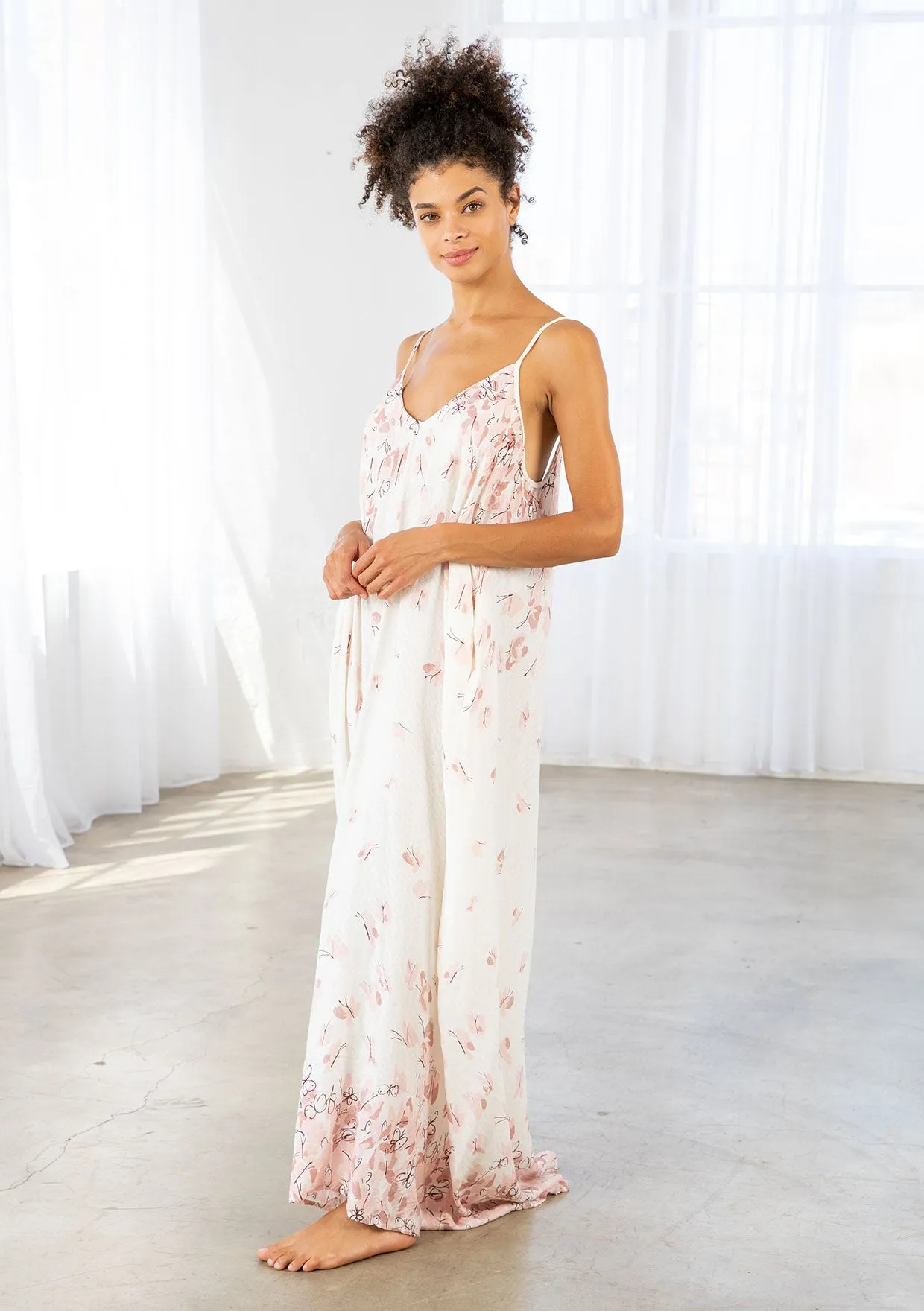 Butterfly Sleeveless V-Neck Maxi Dress