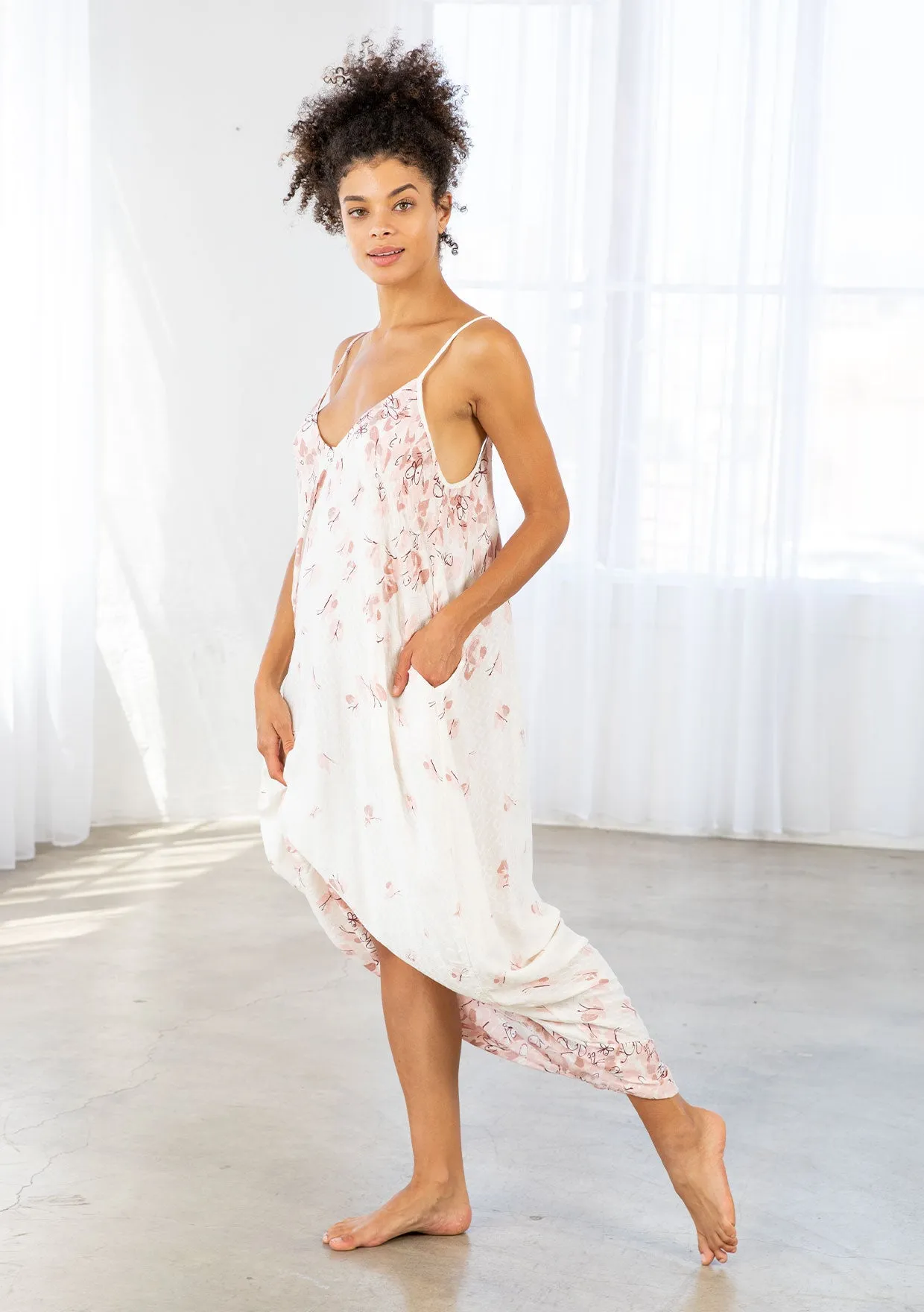 Butterfly Sleeveless V-Neck Maxi Dress