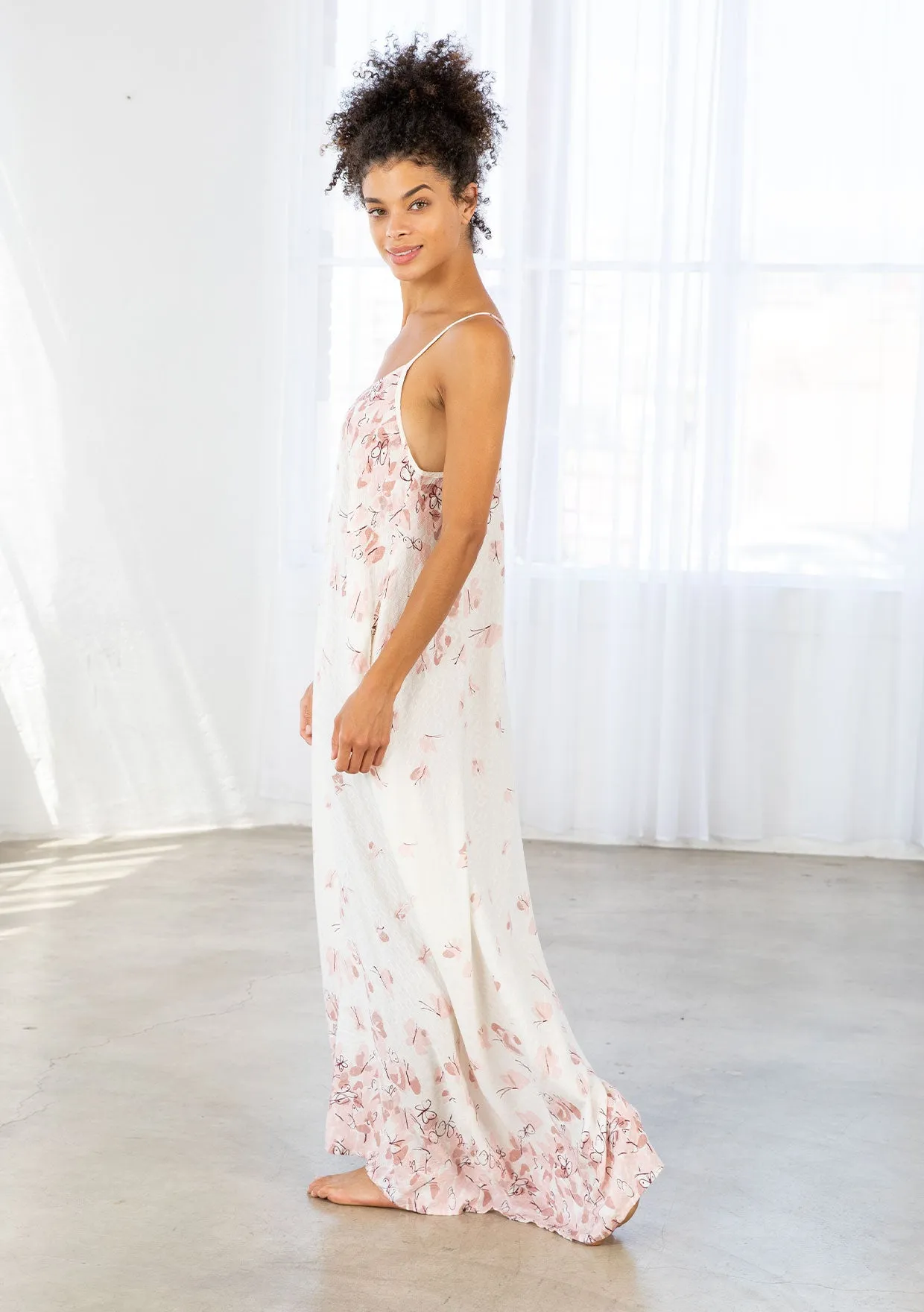 Butterfly Sleeveless V-Neck Maxi Dress