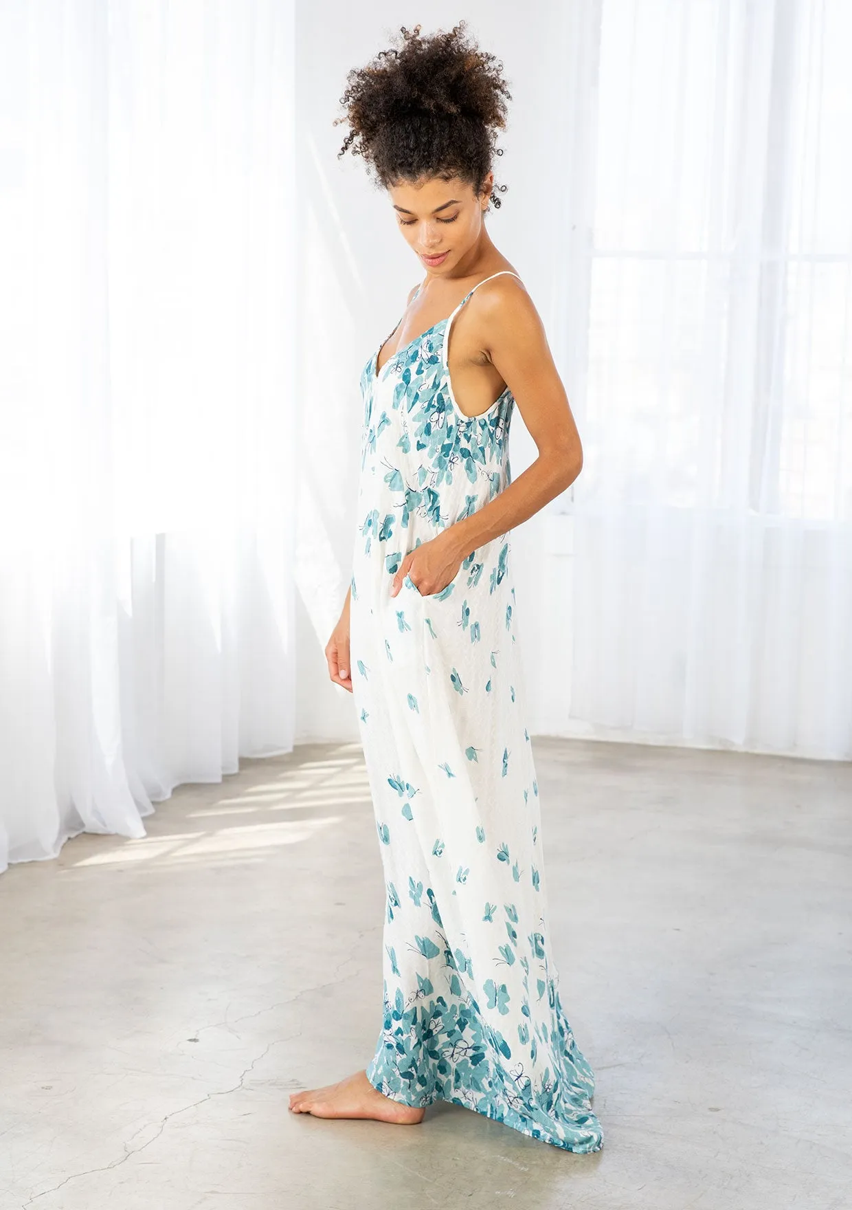 Butterfly Sleeveless V-Neck Maxi Dress