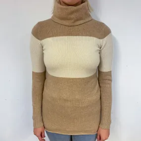 Butterscotch and Cream Cashmere Polo Neck Jumper Small