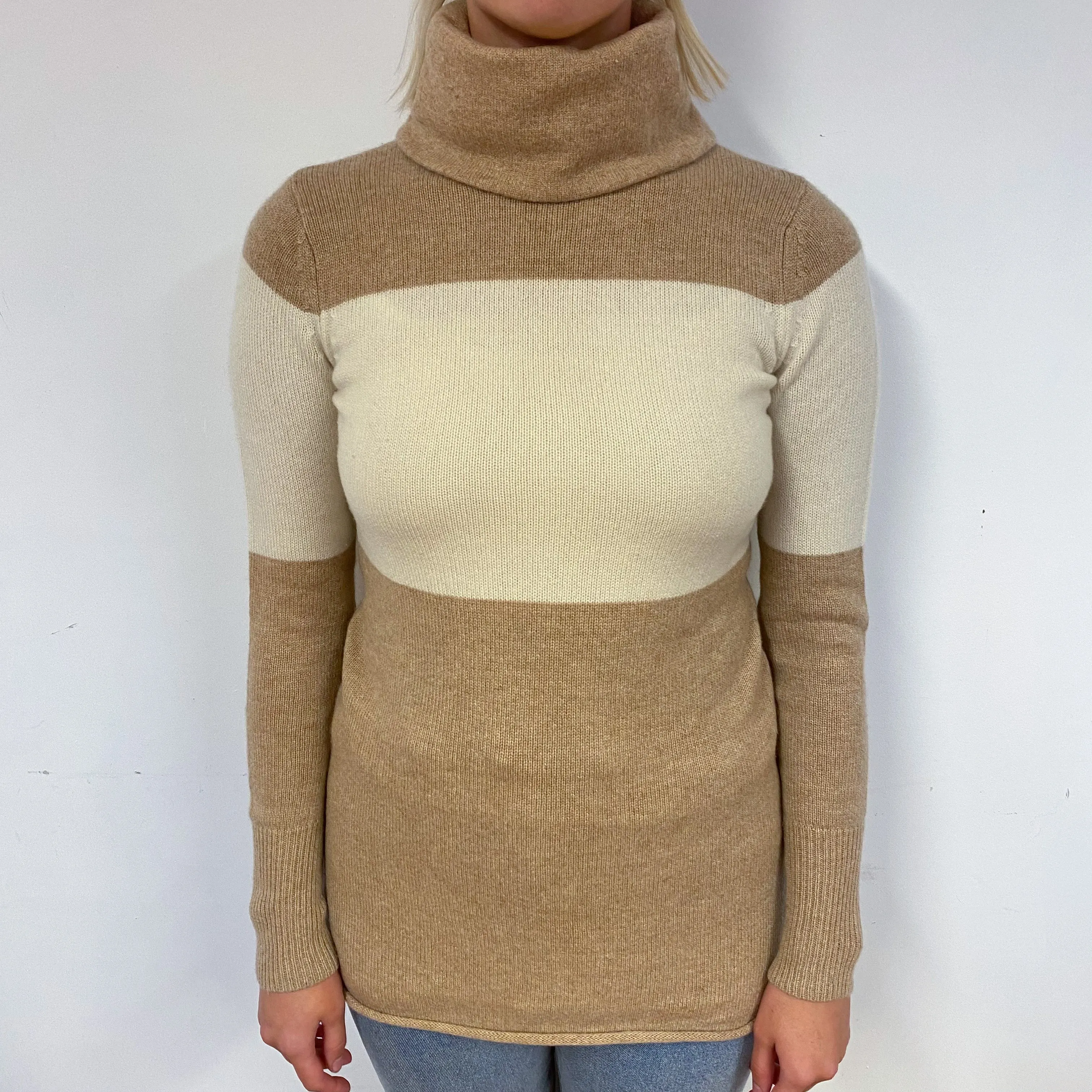 Butterscotch and Cream Cashmere Polo Neck Jumper Small