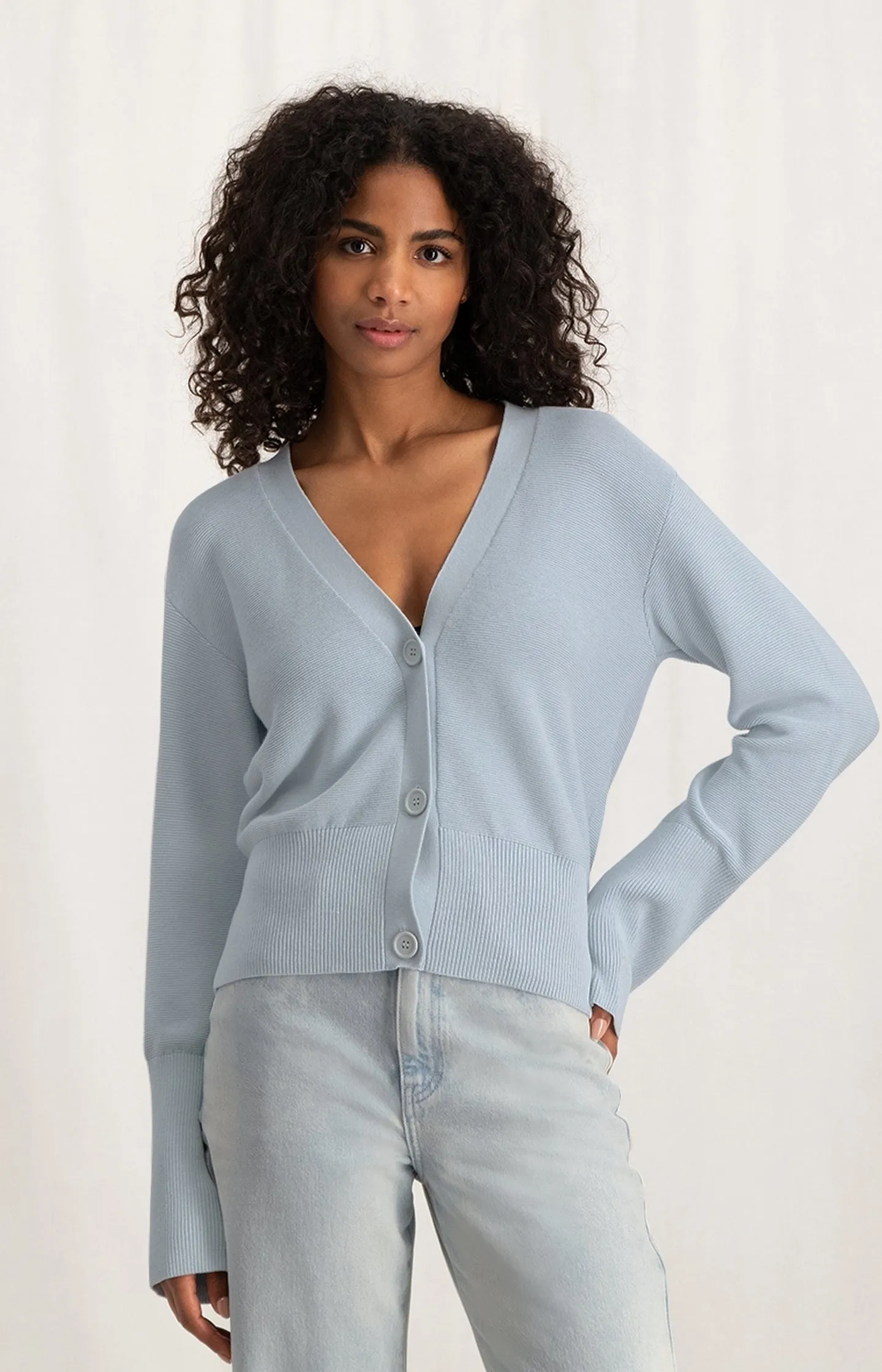 Cardigan with V-neck,buttons and long wide sleeves