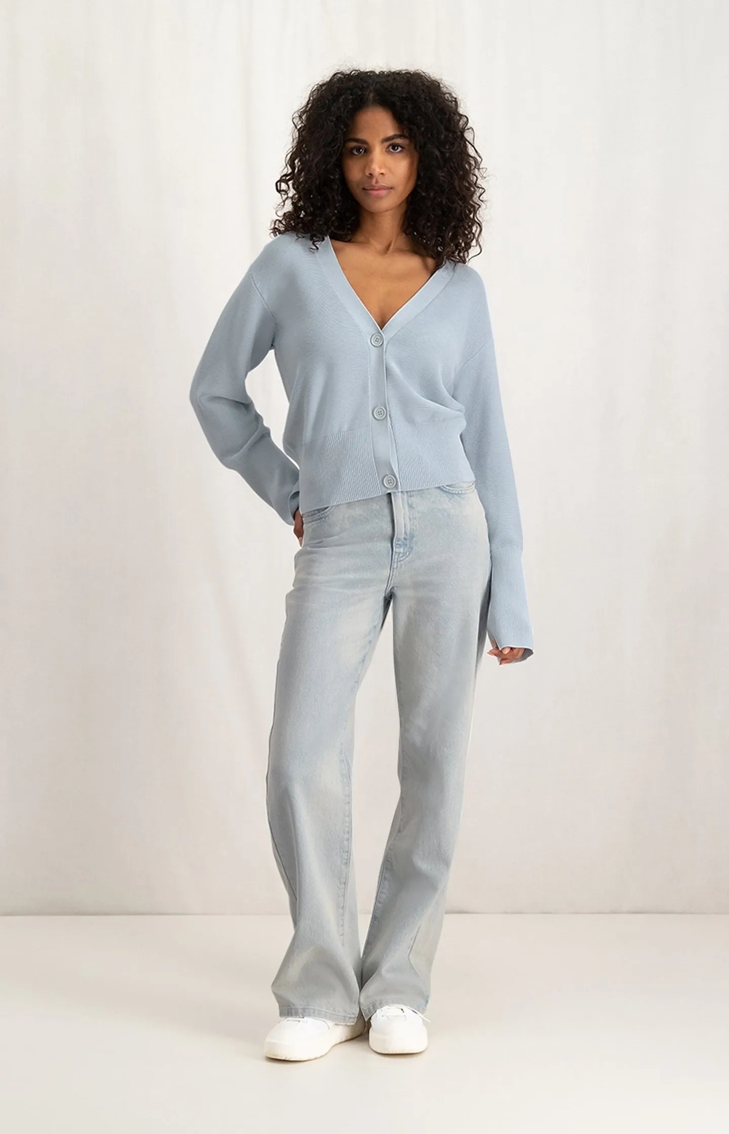 Cardigan with V-neck,buttons and long wide sleeves