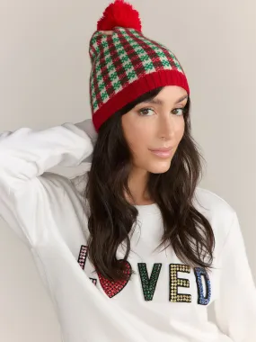 Checker Pom Pom Beanie