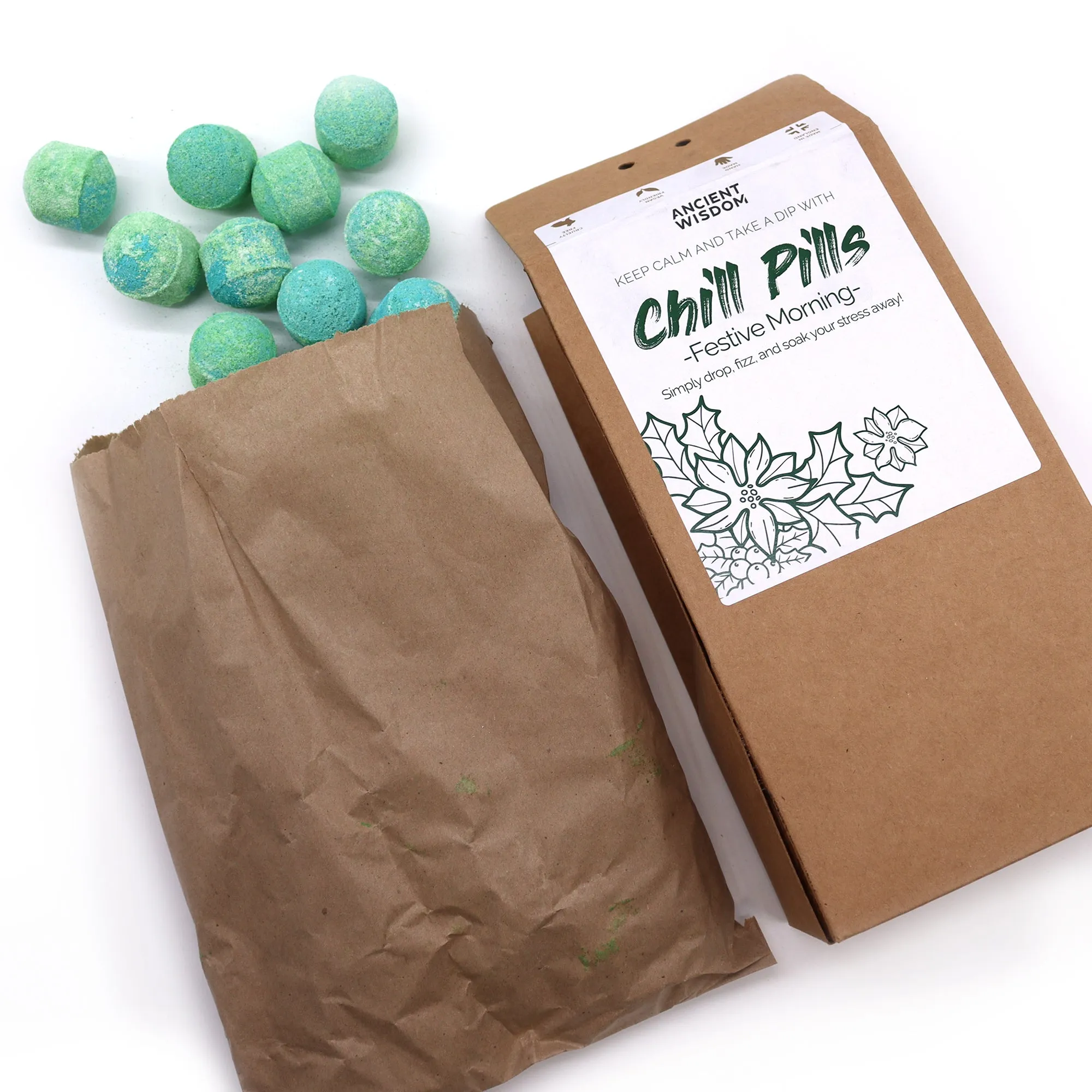 Christmas Bath Bombs - Festive Chill Pills Xmas Gift - Plastic-Free & Vegan
