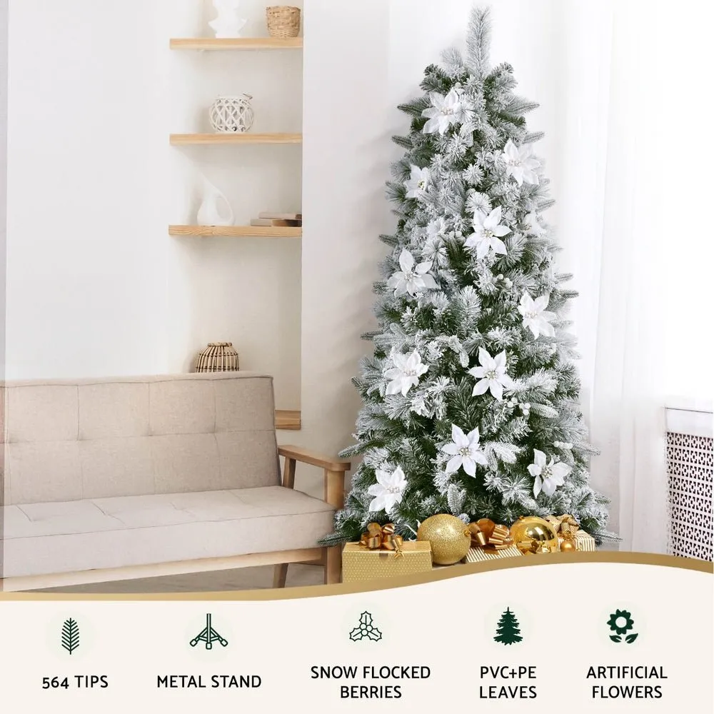 Christmas Tree 1.8m Xmas Tree Snow Flocked Flowers Decor 564 Tips