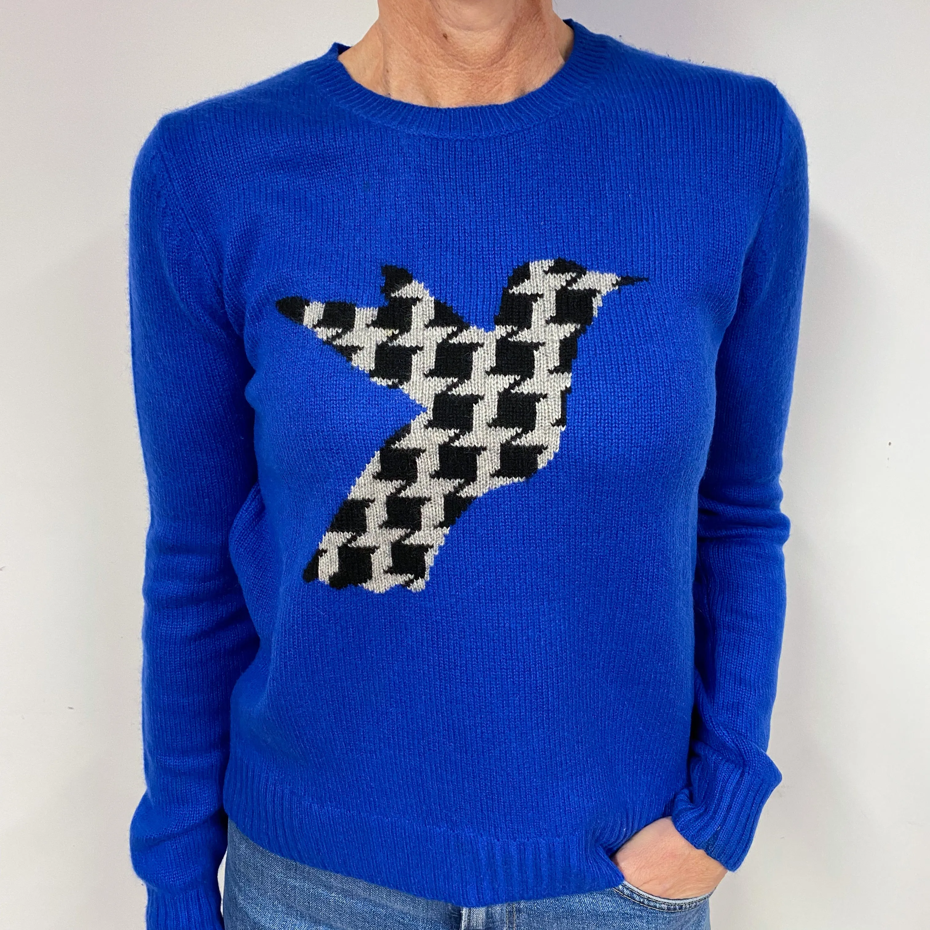 Cobalt Blue Bird Cashmere Crew Neck Jumper Medium