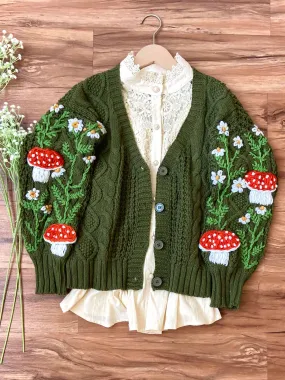 Cottagecore Mushroom Daisy Cardigan