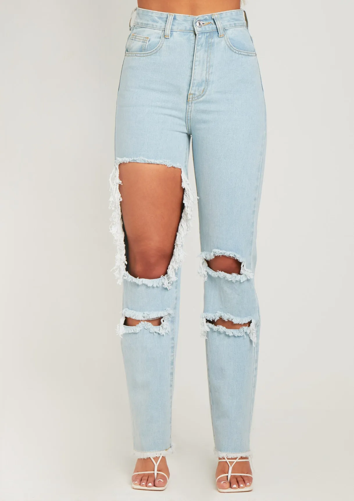 Cyntoia Blue High Waisted Cut Out Ripped Denim Jeans