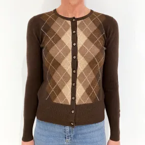 Dark Brown Cashmere Crew Neck Cardigan Small