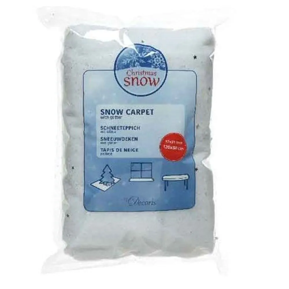 Decoris 1.2m White Decorative Snow Carpet with Glitter
