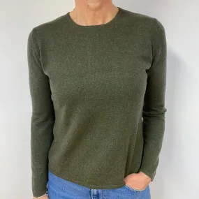 Deep Khaki Green Cashmere Crew Neck Jumper Medium