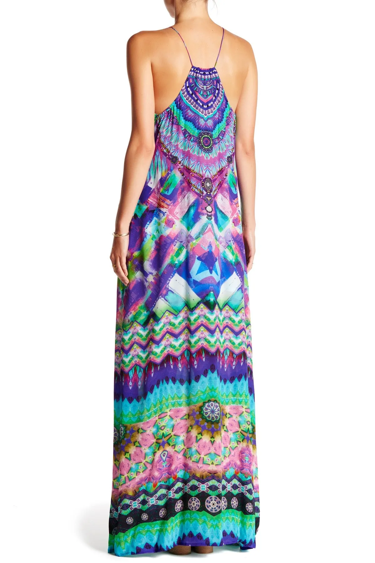 Drawstring Halter Neck Maxi Dress Blue