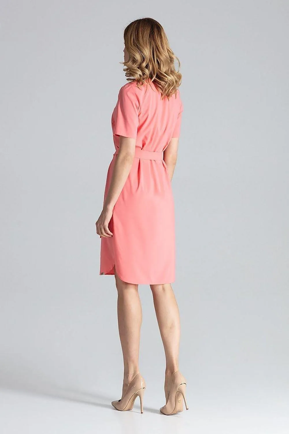 Elegant Midi Dress with Adjustable Waist Tie and Serek Neckline