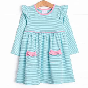 Everly Long Sleeve Dress, Pink and Mint Stripe