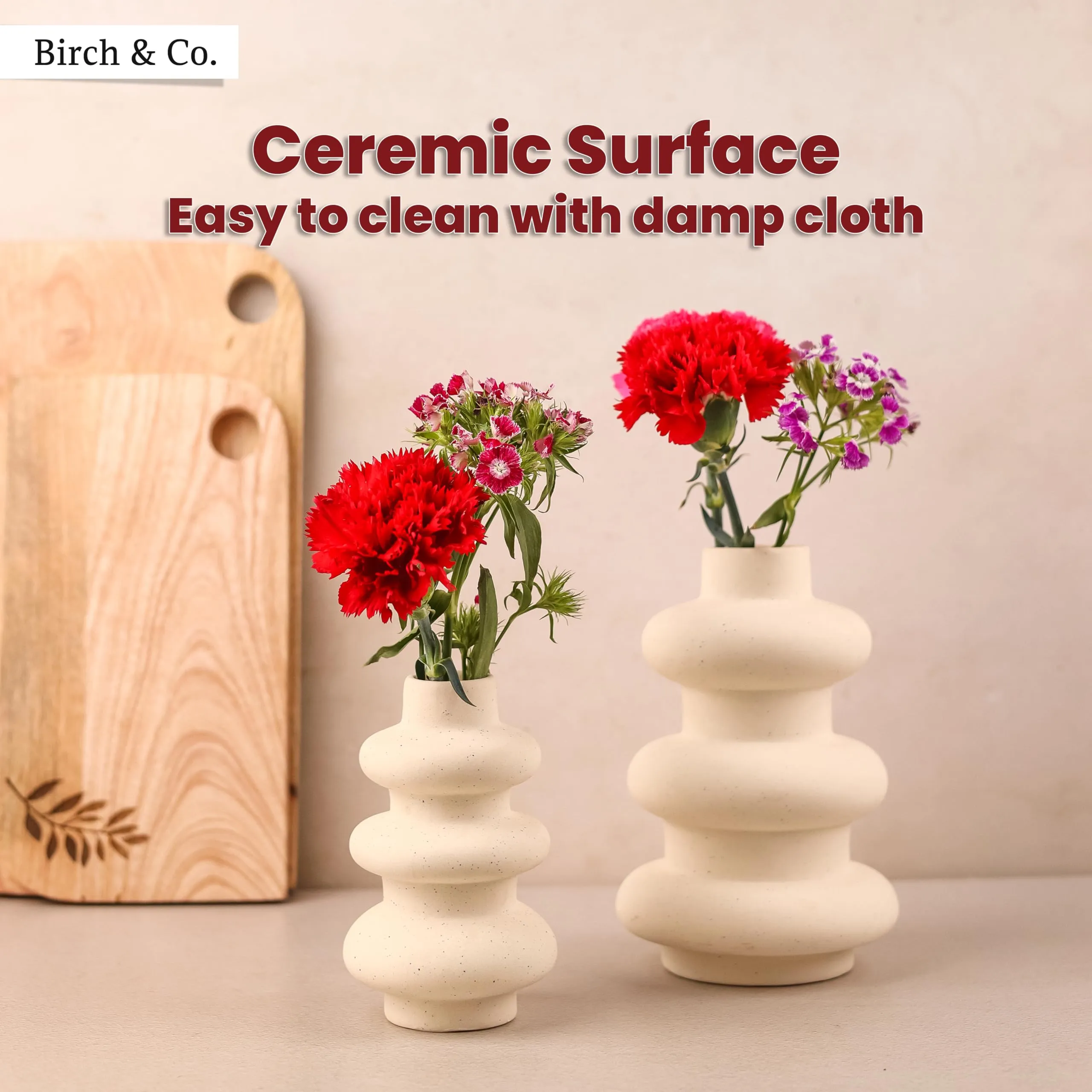 Flower Vase - Vase - Vases for Home Décor - Flower Vases Home Decor - Flower Vase Big Size - Ceramic Vase - Vase for Living Room, Waterproof Earthy Matte Finish, Wave Shape, 6 * 9", White, 2 Pcs.