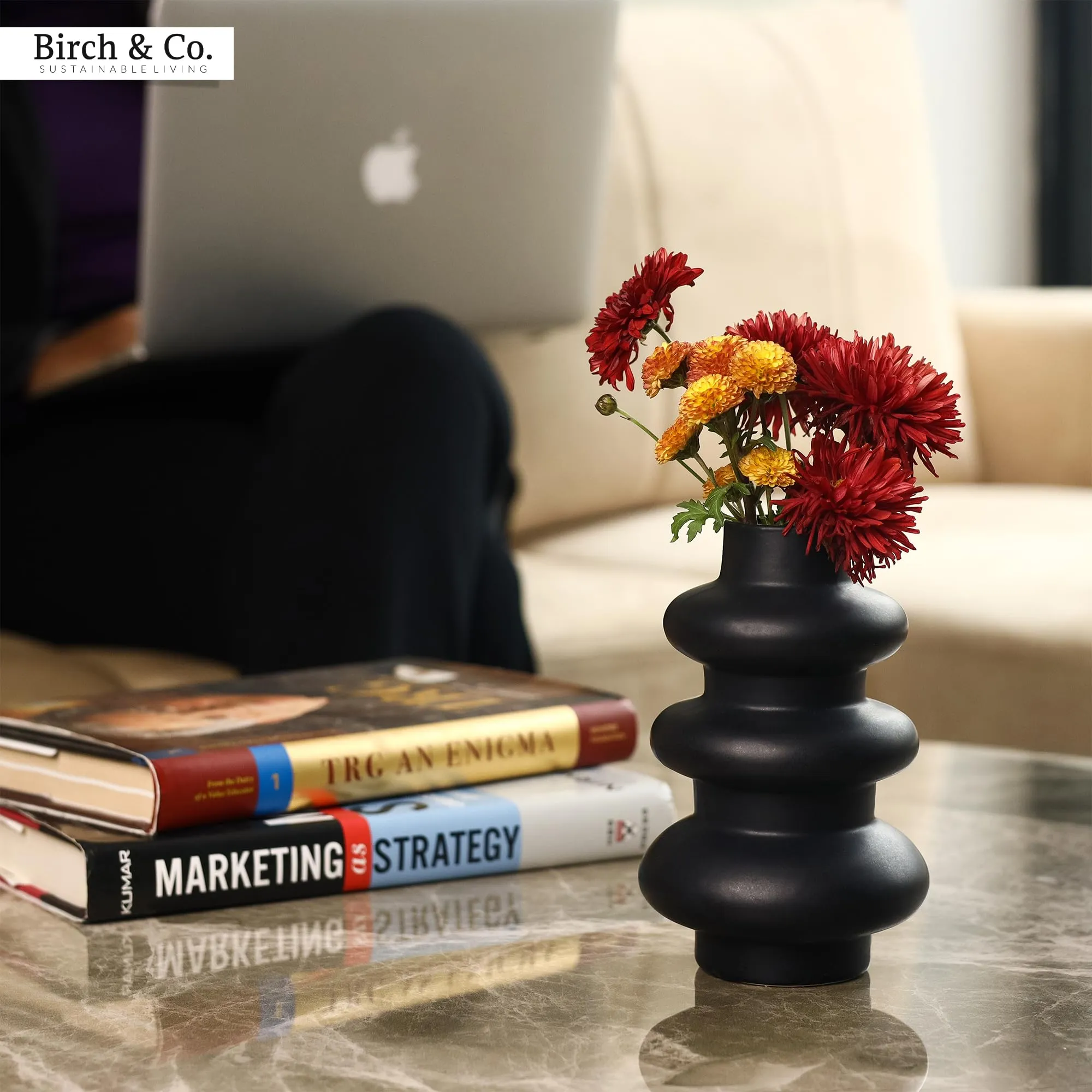 Flower Vase - Vase - Vases for Home Décor - Flower Vases Home Decor - Flower Vase Big Size - Ceramic Vase - Vase for Living Room, Waterproof Earthy Matte Finish, Wave Shape, 6 Inches, Black