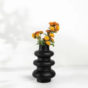 Flower Vase - Vase - Vases for Home Décor - Flower Vases Home Decor - Flower Vase Big Size - Ceramic Vase - Vase for Living Room, Waterproof Earthy Matte Finish, Wave Shape, 6 Inches, Black