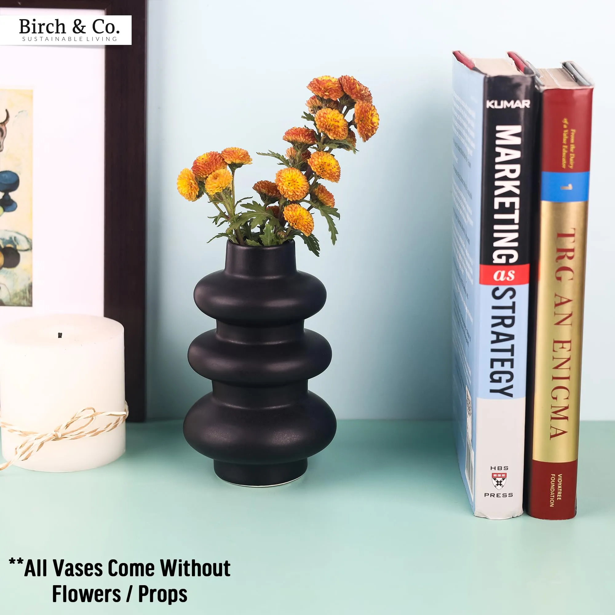 Flower Vase - Vase - Vases for Home Décor - Flower Vases Home Decor - Flower Vase Big Size - Ceramic Vase - Vase for Living Room, Waterproof Earthy Matte Finish, Wave Shape, 6 Inches, Black