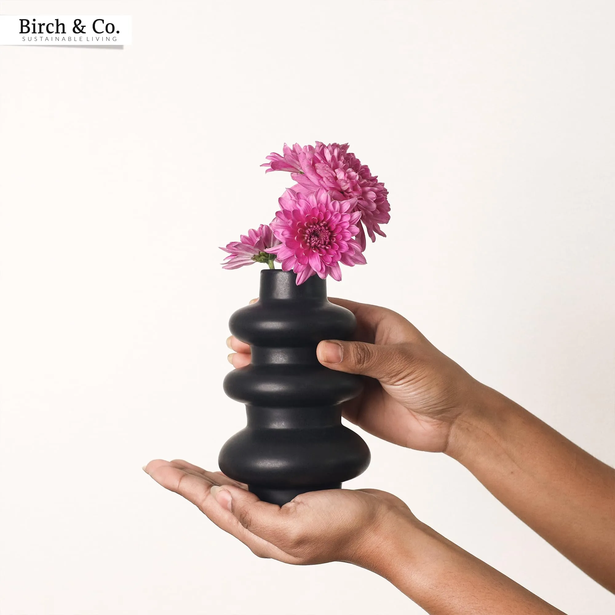 Flower Vase - Vase - Vases for Home Décor - Flower Vases Home Decor - Flower Vase Big Size - Ceramic Vase - Vase for Living Room, Waterproof Earthy Matte Finish, Wave Shape, 6 Inches, Black