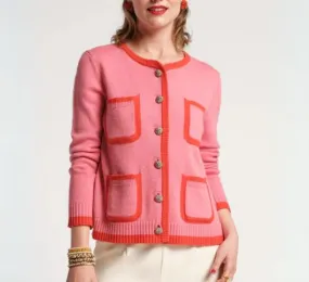 Frances Valentine - Pierre 4 Pocket Cardigan with Contrast Trim in Pink and Orange