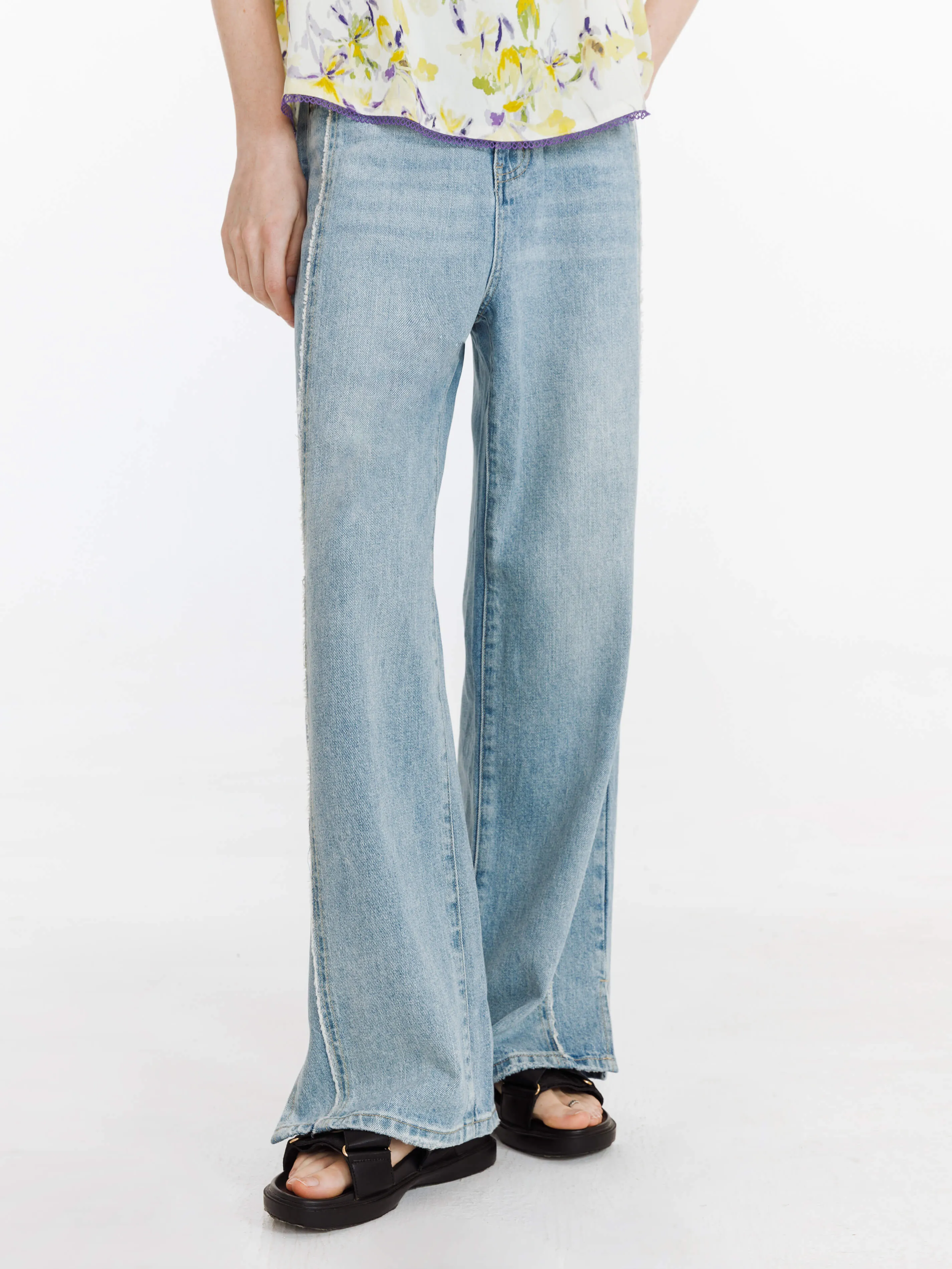Fray Panelled Wide Leg Jeans