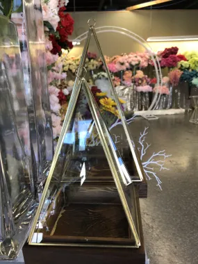 Geometric 13" Triangle Terrarium Vase Gold with wood base (L)