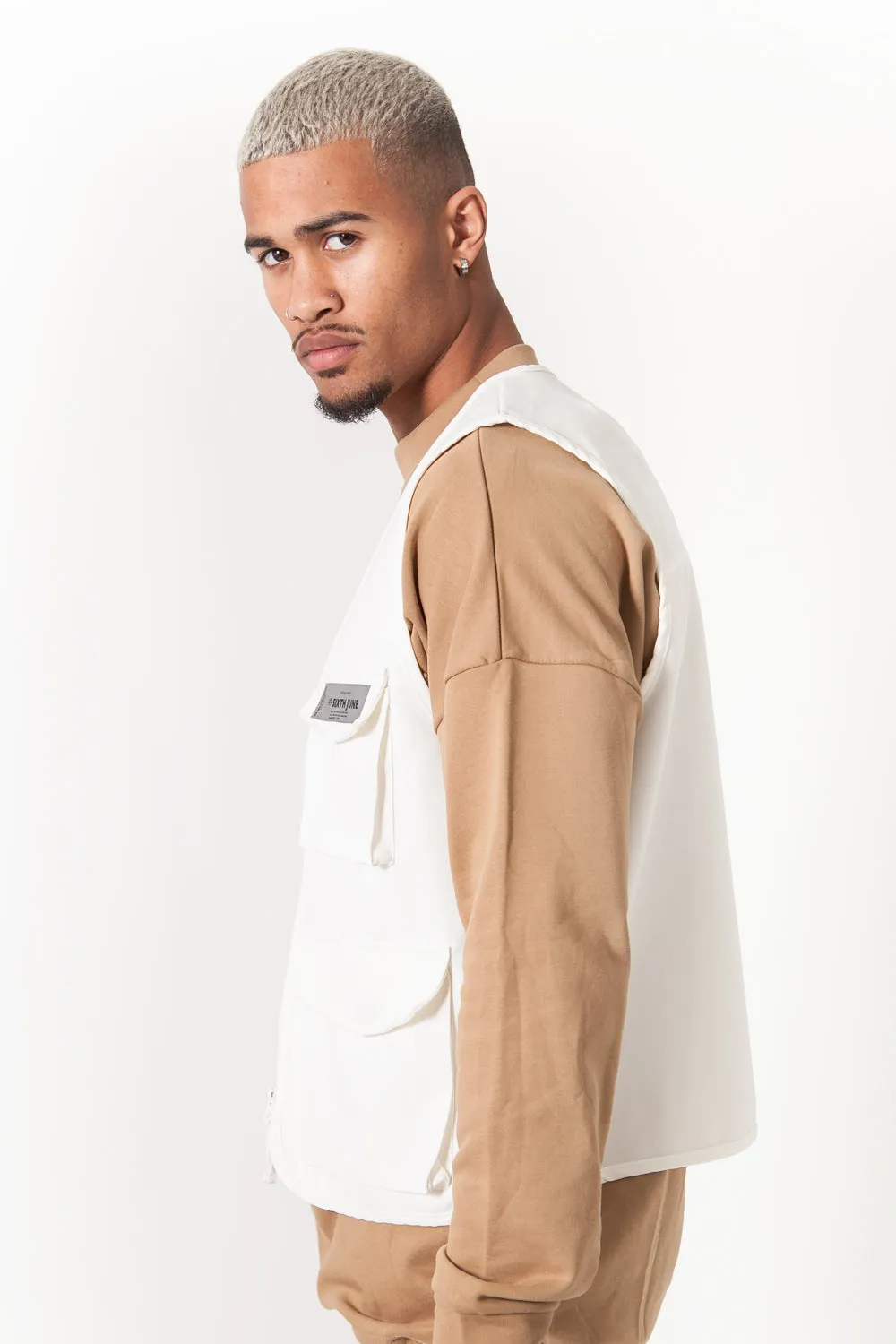 Gilet sans manches réfléchissant cargo blanc cassé