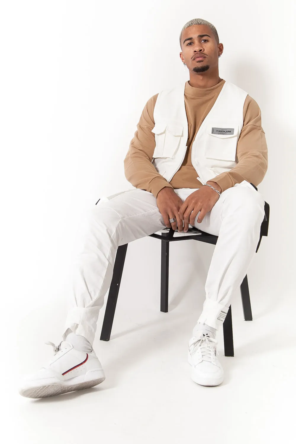 Gilet sans manches réfléchissant cargo blanc cassé