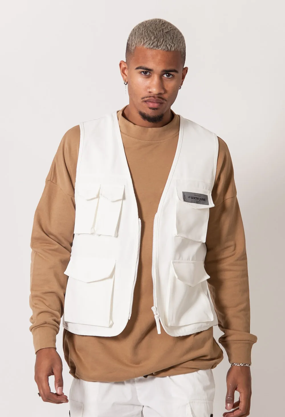 Gilet sans manches réfléchissant cargo blanc cassé