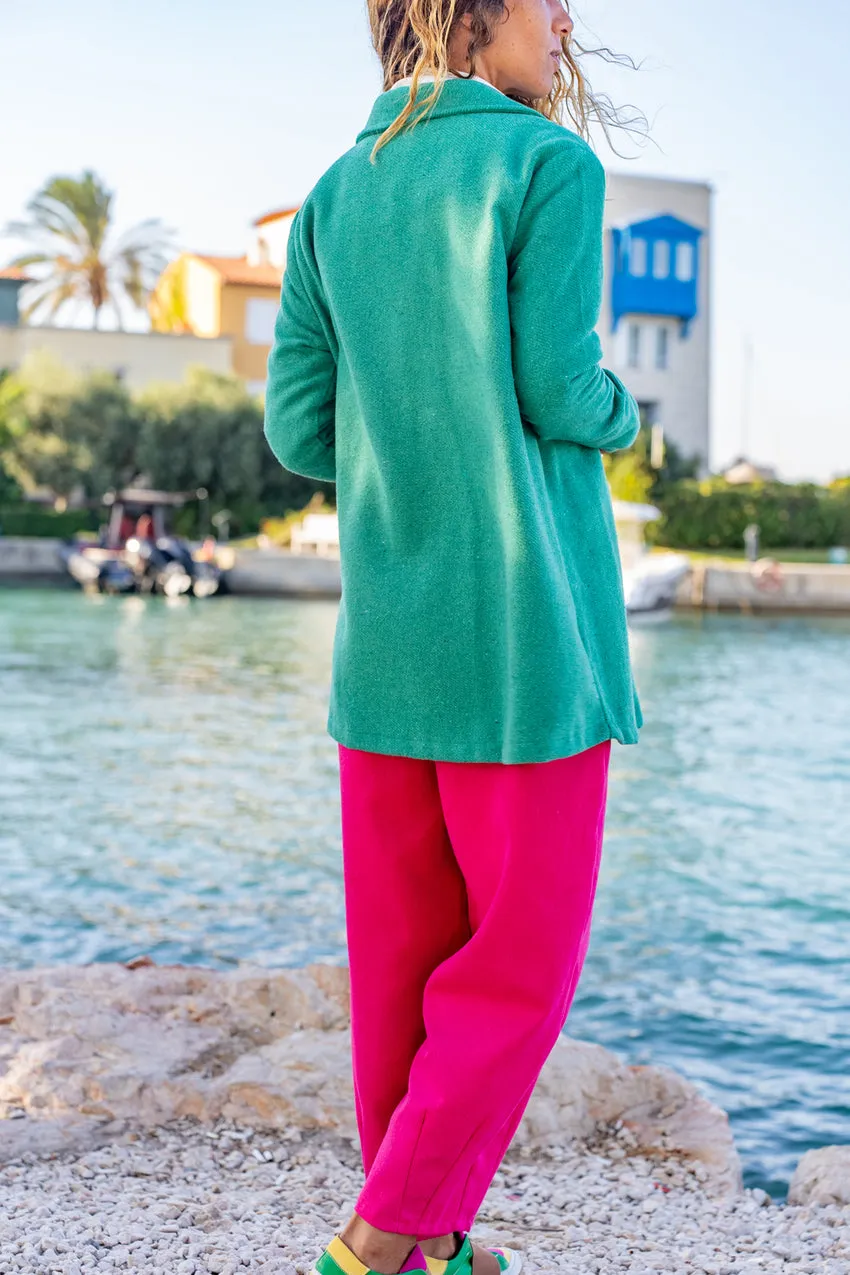 GNS Woman Green Textured Woolen Jacket Collar Lined A-Line Double Buttoned Coat Bst3474 - Piraeus