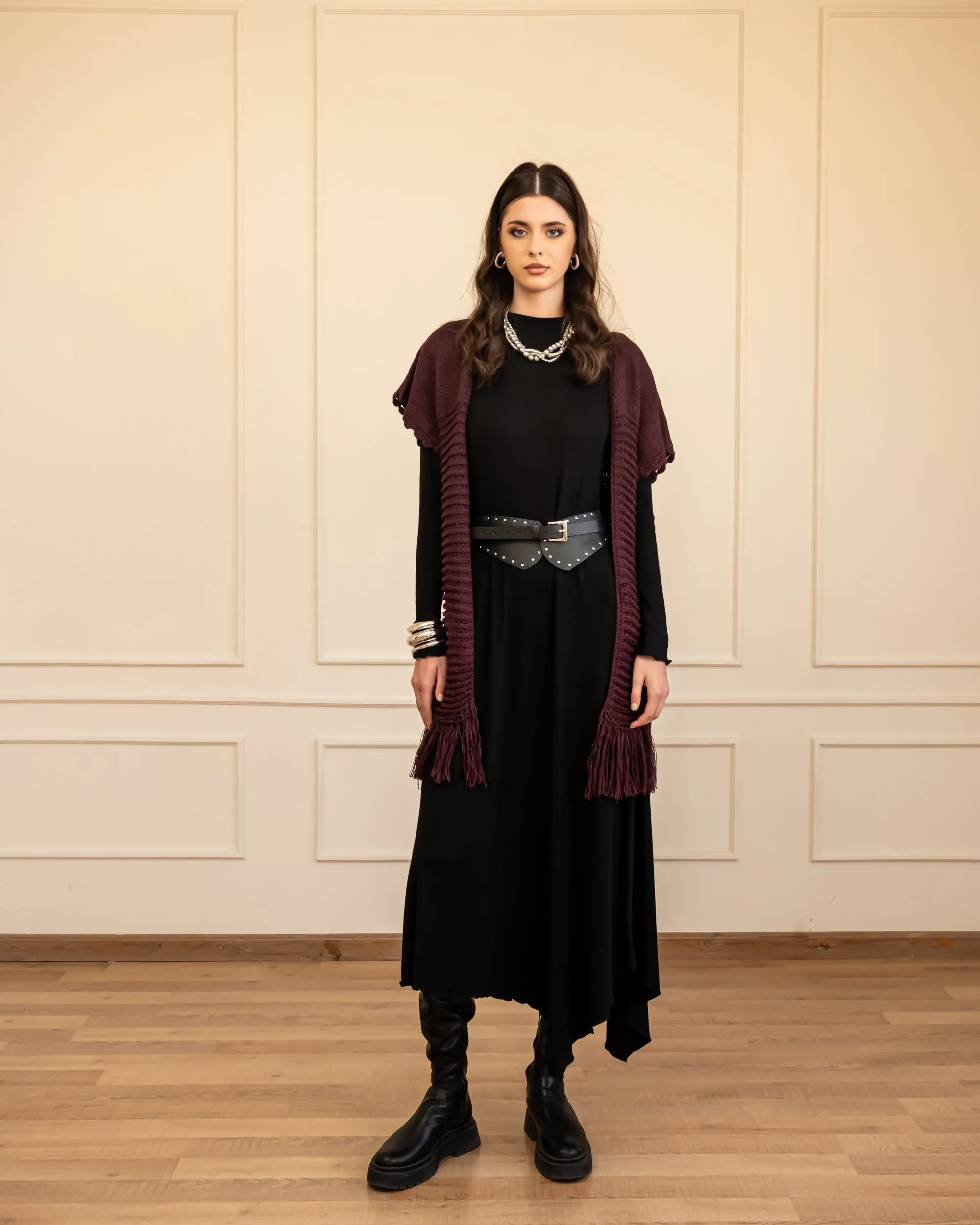 HANDMADE KNIT CARDIGAN -MAROON