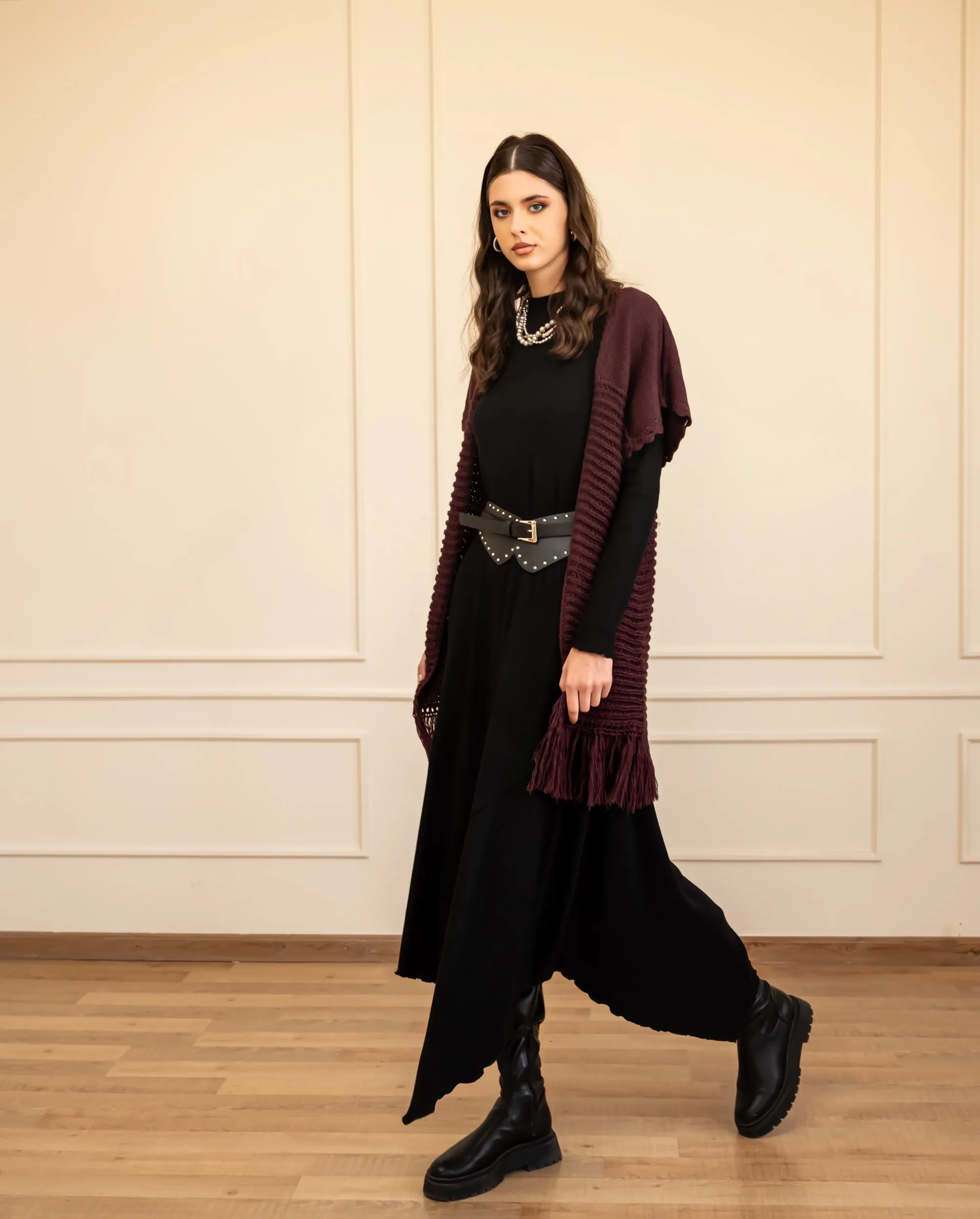 HANDMADE KNIT CARDIGAN -MAROON