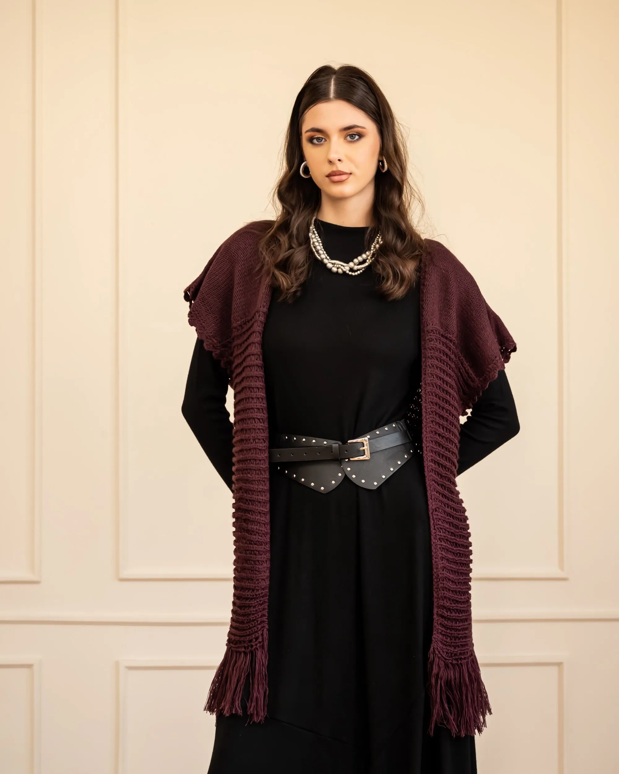 HANDMADE KNIT CARDIGAN -MAROON