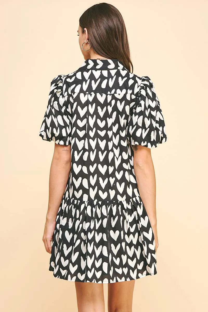 Heart Print Dress in Black