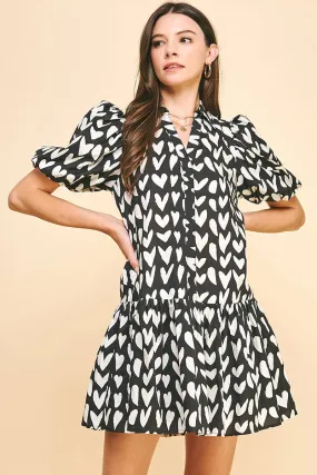 Heart Print Dress in Black